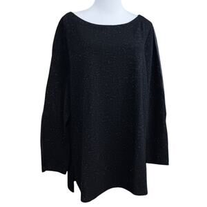 SOFT SURROUNDINGS Long Tunic Top Shirt 2X Faux Leather Trim Boxy Lagenlook Black